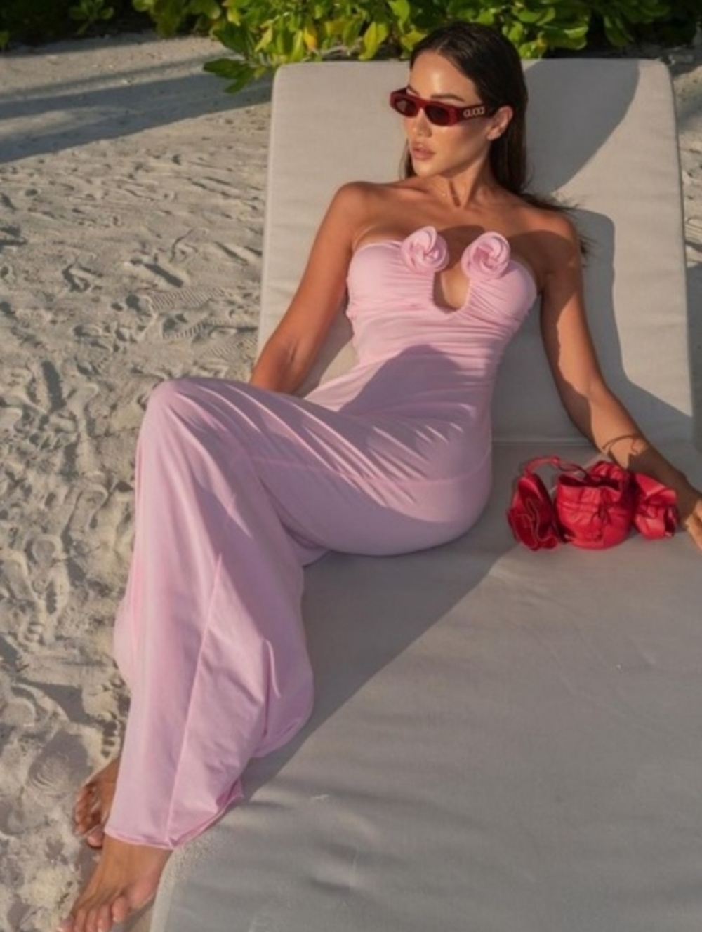 Magda Butrym Strapless Pink Maxi Dress with Rosette Detail - Picture 3 of 16